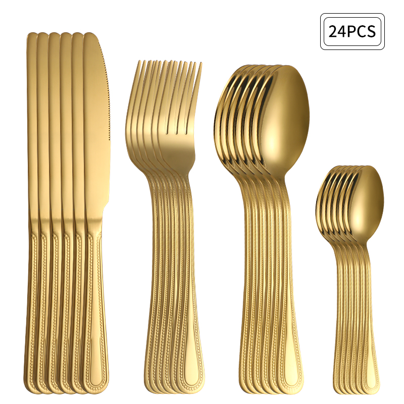 Gold Plated Cutlery - 24pc Stainless steel gold cutlery set