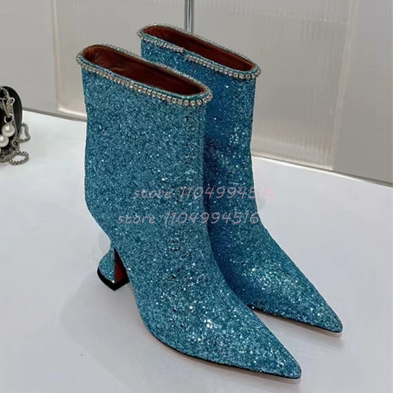 Crystal Wine Glass - Blue Glitter Crystal Wine Glass Heel