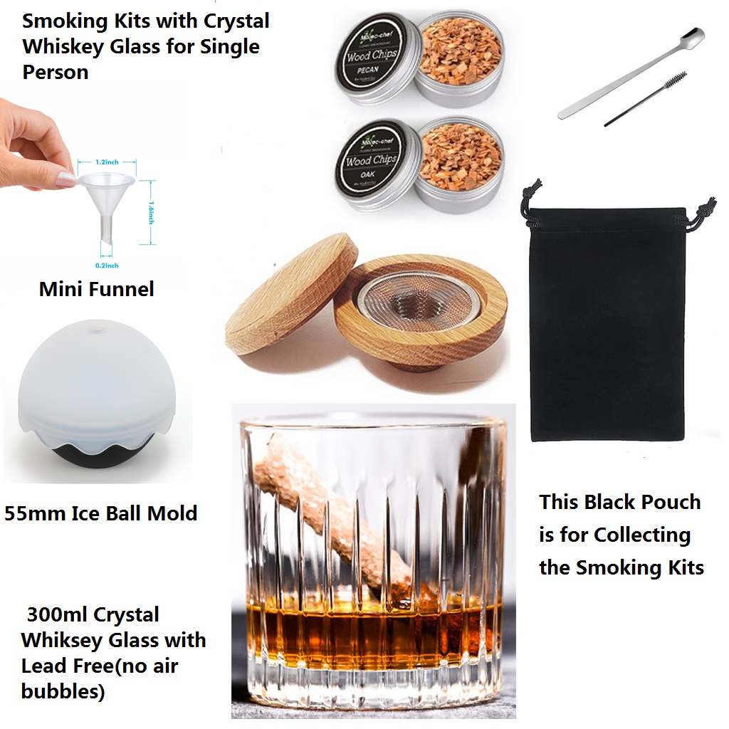 Crystal Wine Glass - Whiskey Glass with Smoking Kit for