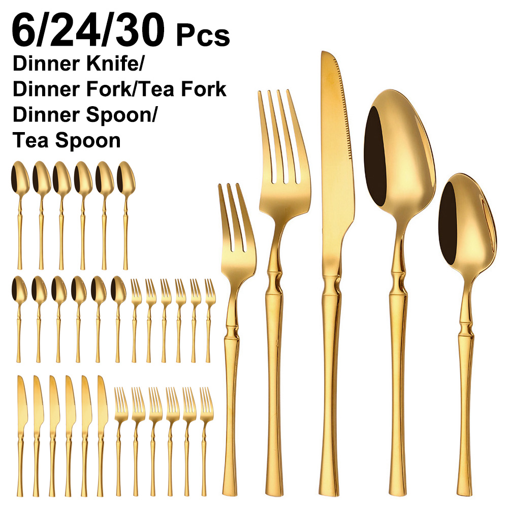Gold Plated Cutlery - 6/24/30Pcs Gold Thin Cutlery Stainless Steel