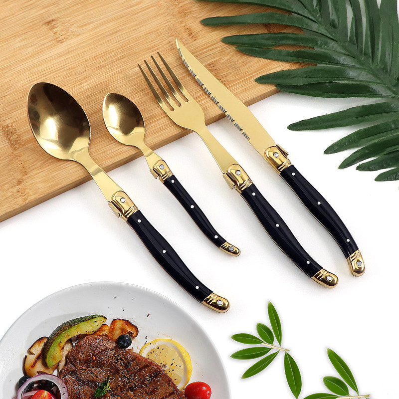 Gold Plated Cutlery - Laguiole Black Gold Cutlery Set Knife