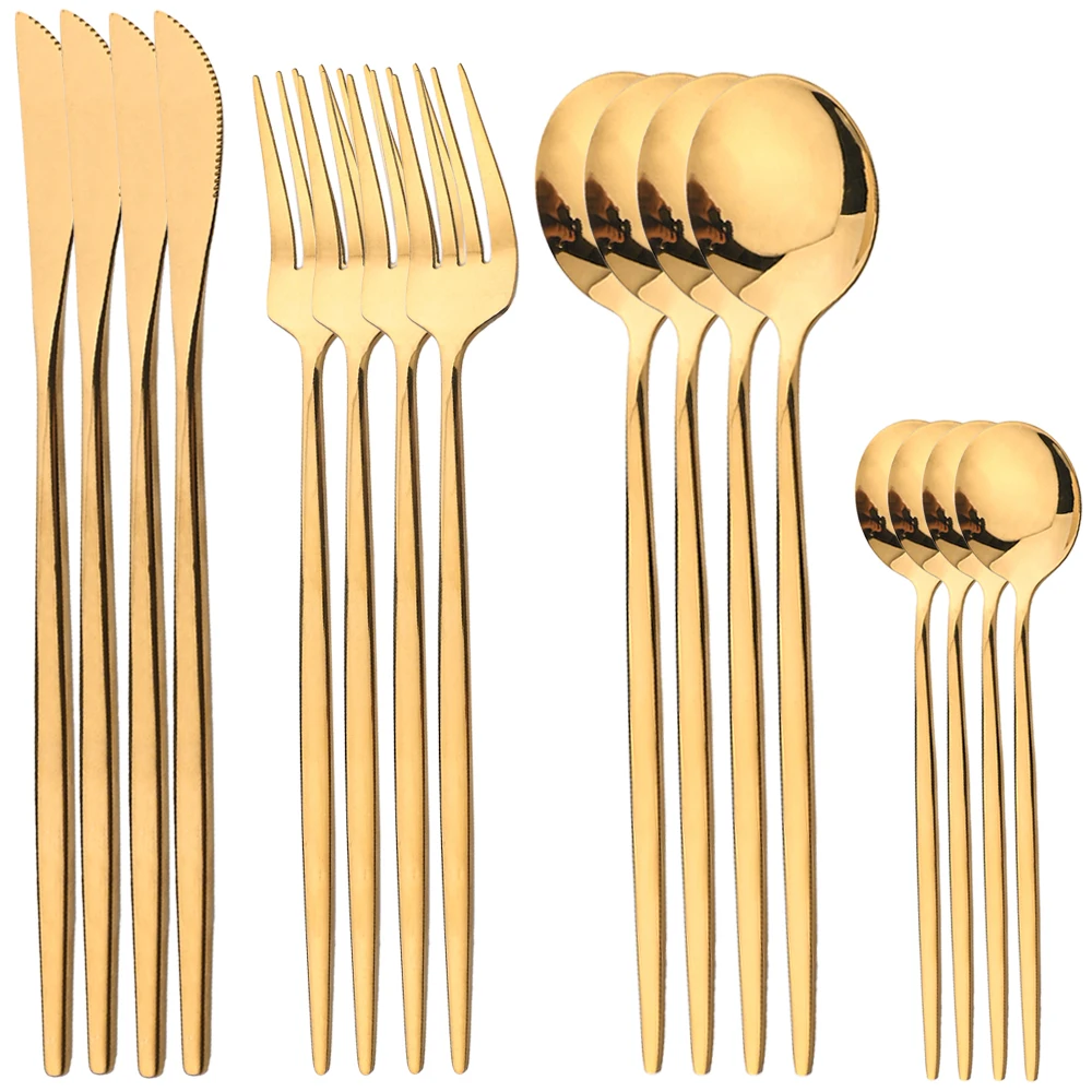 Gold Plated Cutlery - 16Pcs Gold Dinnerware Stainless Steel Cutlery