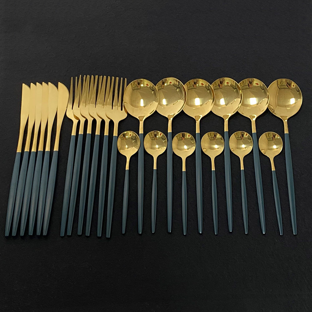 Gold Plated Cutlery - 24Pcs Colorful Dinnerware Set Stainless Steel
