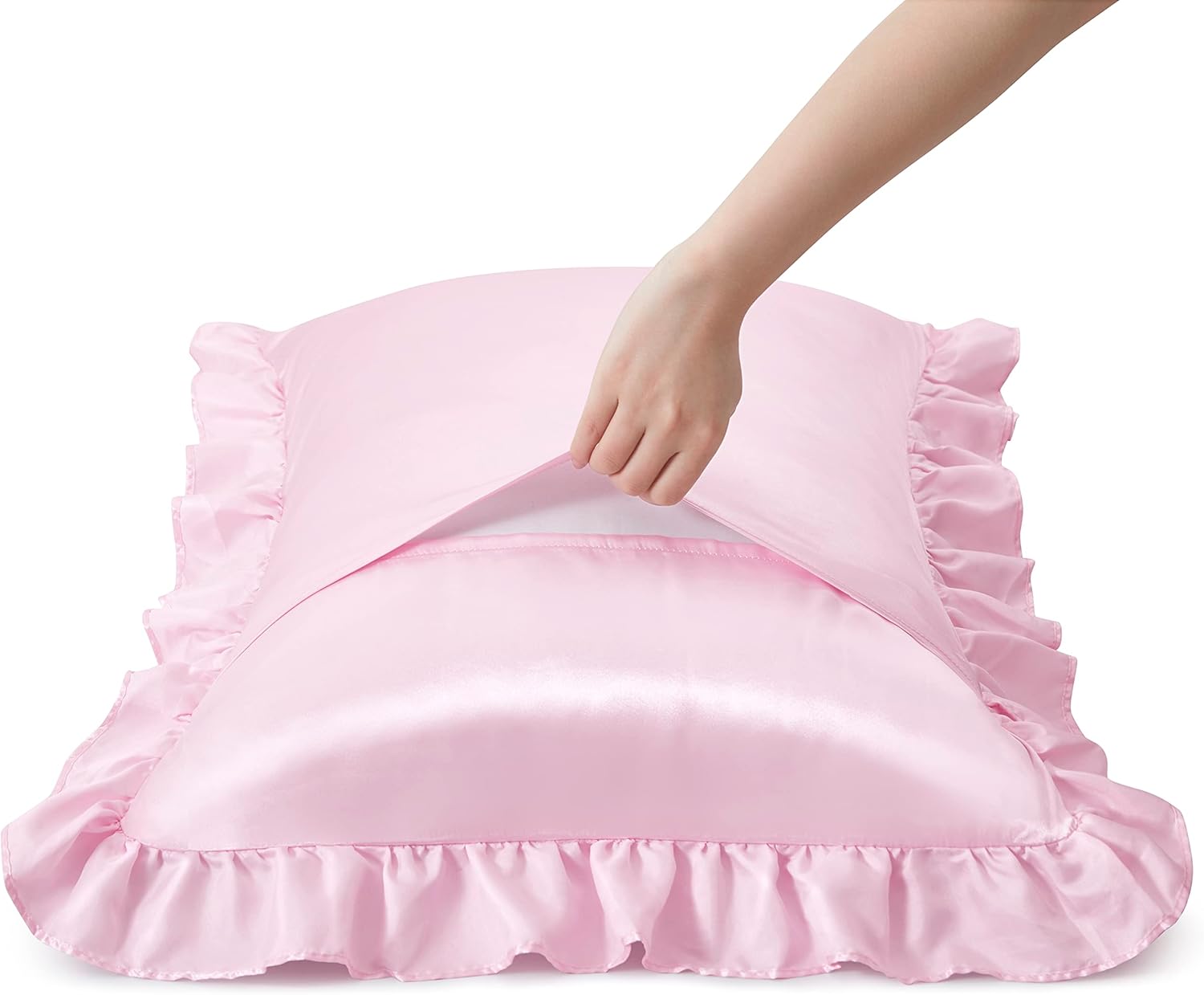 2Pcs Satin Ruffled Pillow Case - огляд і ціна Silk Pillowcase Set