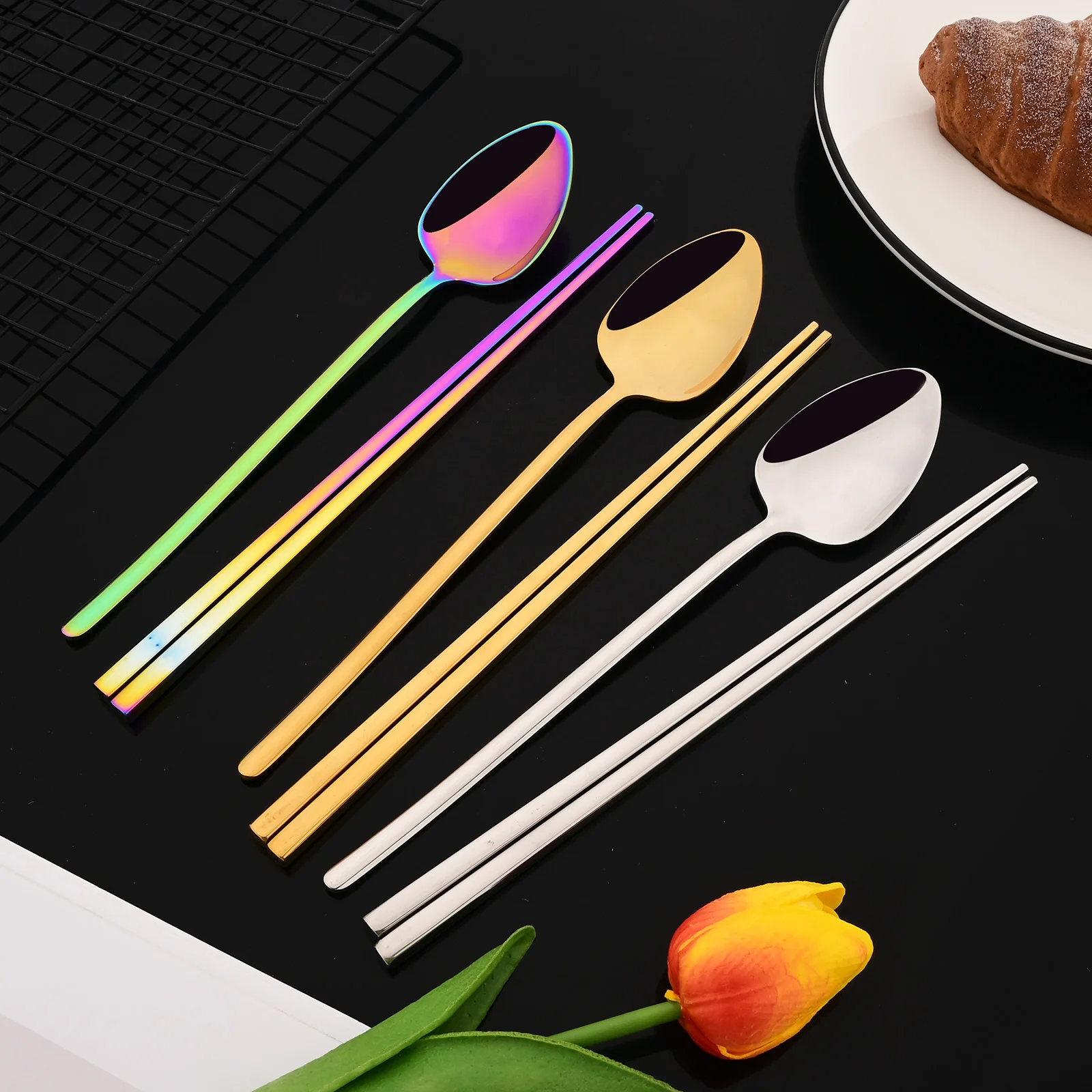 Korean 8Pcs Tableware Set High - огляд і ціна Gold Plated Cutlery